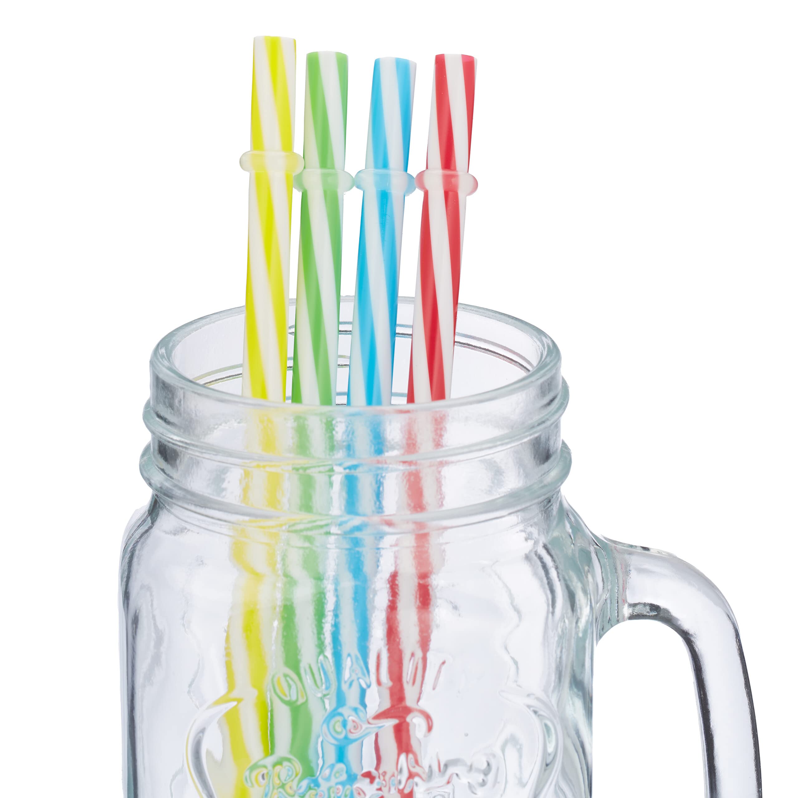 Relaxdays Set 4 Tazze con Cannuccia e Coperchio, tè Freddo, Bevande, Limonate, per Party, con Manico, 500 ml, Colorato