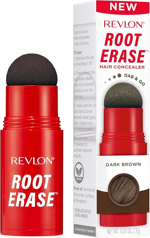 Corrector para el cabello Revlon Root Erase, retoque instantáneo de raíces, 02 Marrón oscuro | Retoque de raíz instantáneo que cubre canas y rebrotes entre coloraciones; se lava con champú. Color de cabello temporal.