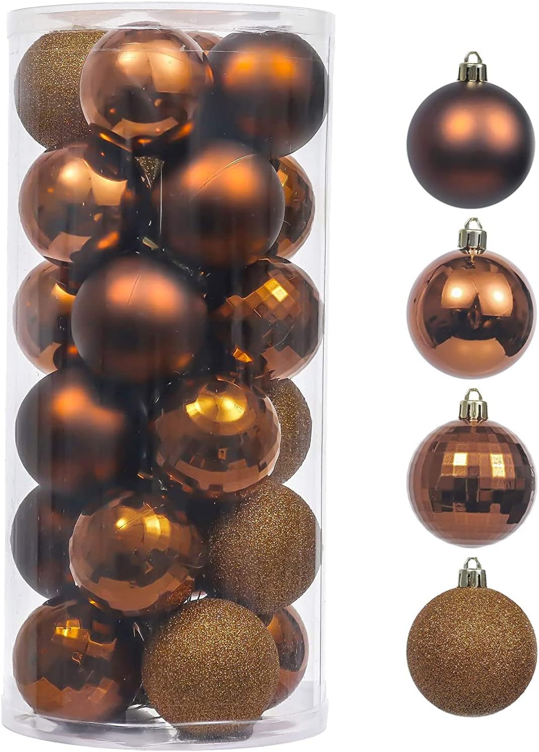 Valery Madelyn Christmas Tree Decorations Set Decor, 24ct Bronze Copper Shatterproof Christmas Ball Ornaments Bulk, 2.36 Inches Luxury Brown Hanging Ornaments for Xmas Holiday Party Decor