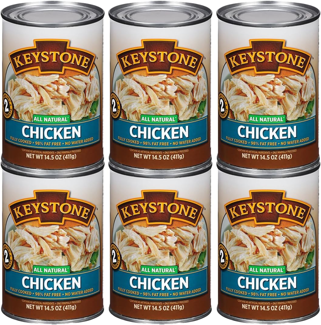 Keystone Meats 6 Pack All Natural Chicken, 14.5 Oz Cans, Survival Food, Ready To Eat, High Protein