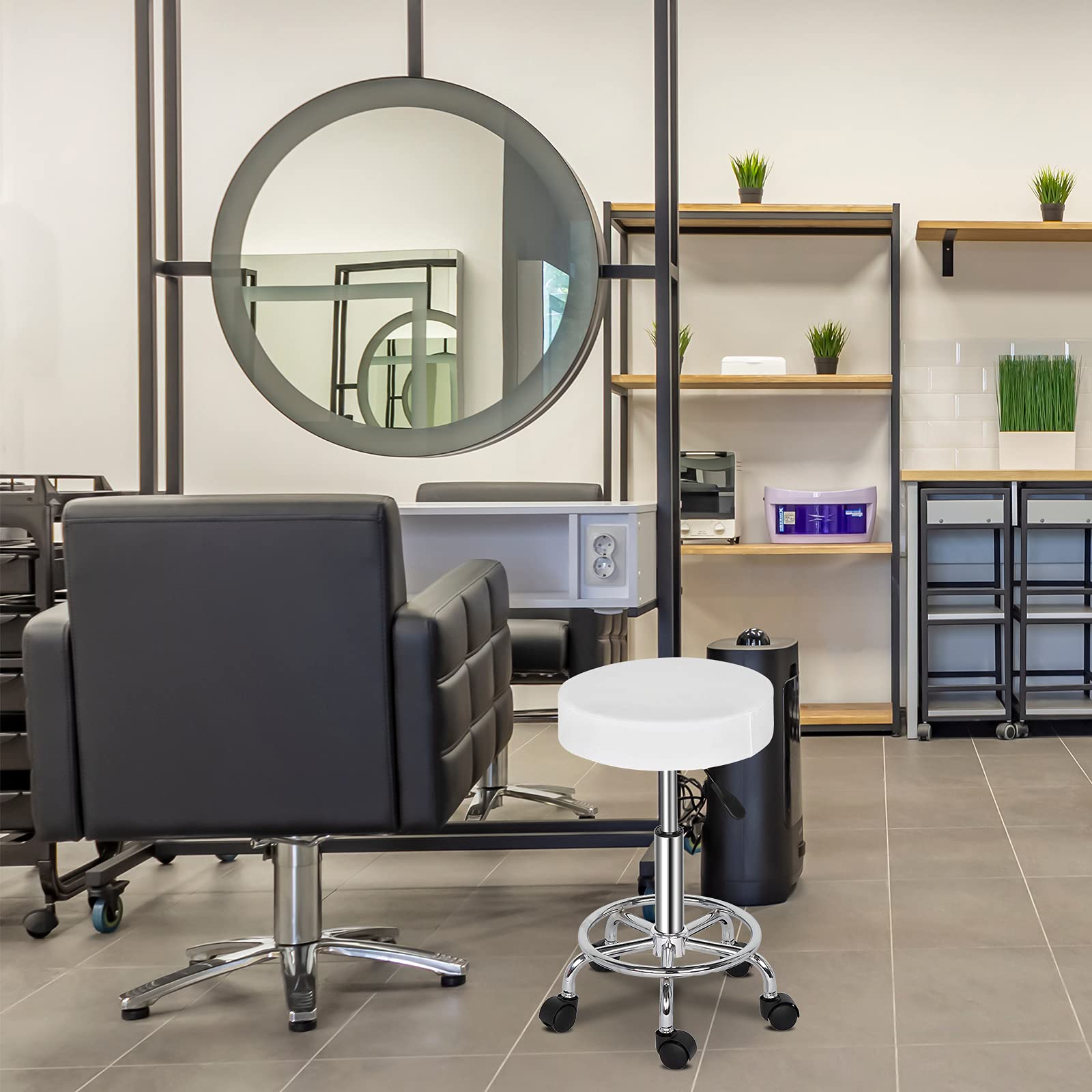 HomVent Stool with Wheels, Esthetician Lash Tech Pedicure Chair, Portable Office Rolling Adjustable Stool, Massage Swivel Salon Stool, Nail Salon Chairs for Tattoo Facial Spa (C)