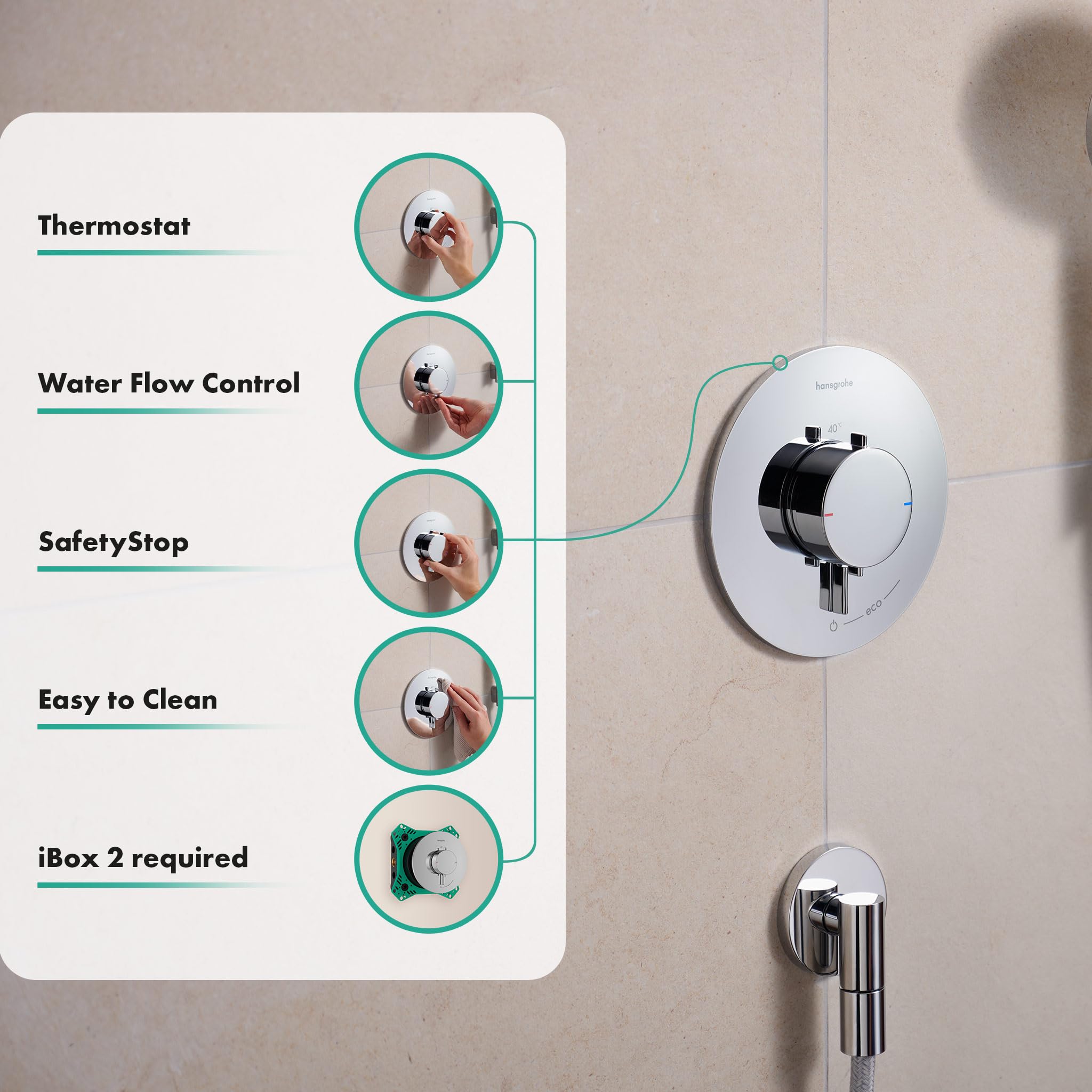 hansgrohe Ecostat Comfort S - bateria termostatyczna podtynkowa, armatura łazienkowa z zabezpieczeniem przy 40 °C, termostat okrągły, kran do 1 odbiornika, chrom, 33714000