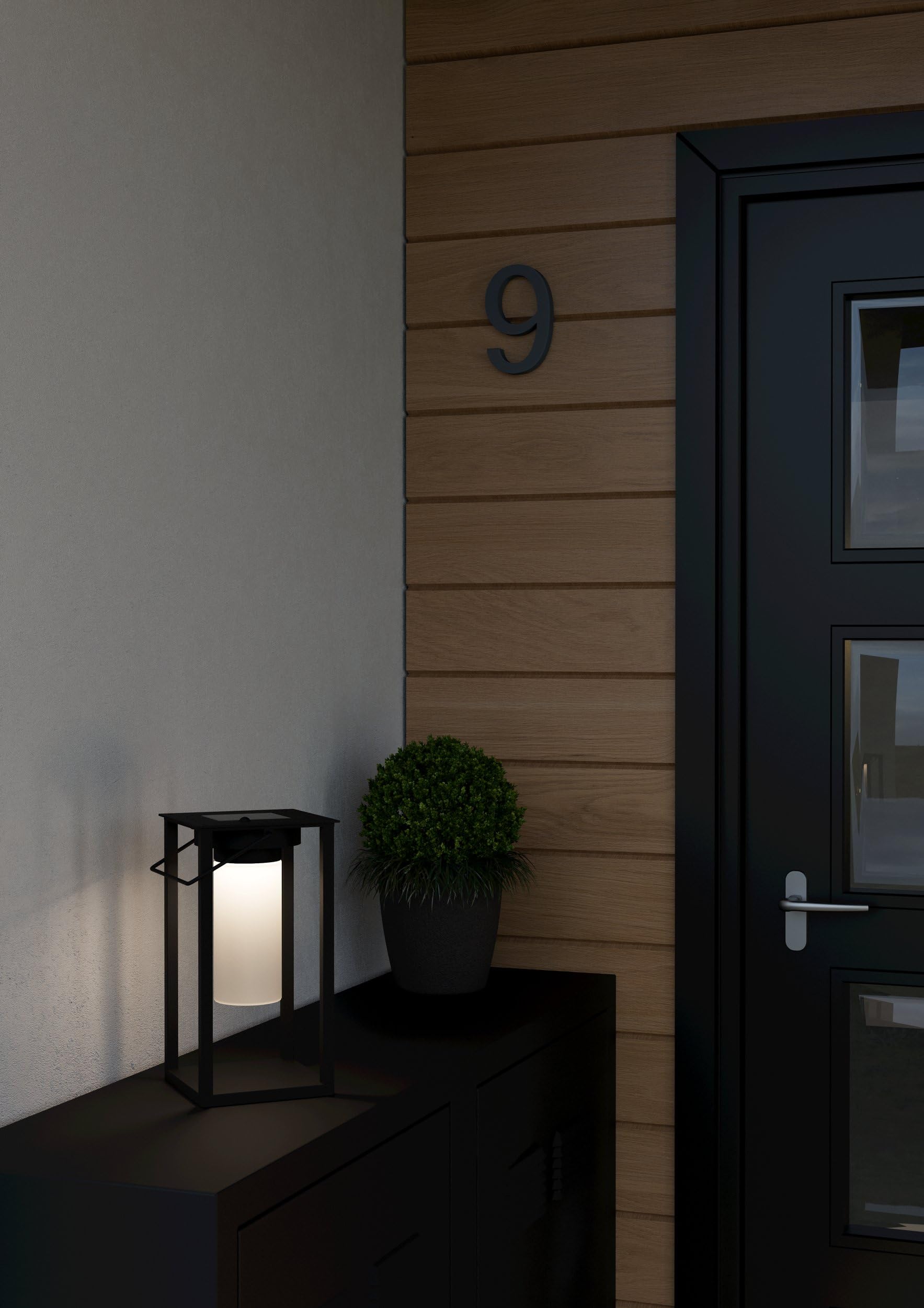 Eglo Lampada a LED da tavolo Usigni, lampada a energia solare per esterni, decorazione per balcone e patio, luce per giardino, lanterna a energia solare in plastica nera, IP44