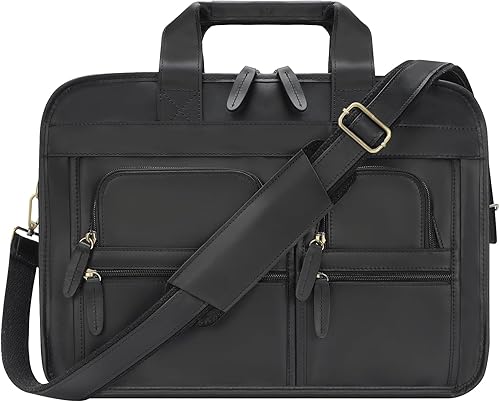 Jack&Chris Maletín de cuero para hombres,Bolso de mensajero retro de viaje de negocios,Bolsa de trabajo grande para portátil de 15.6