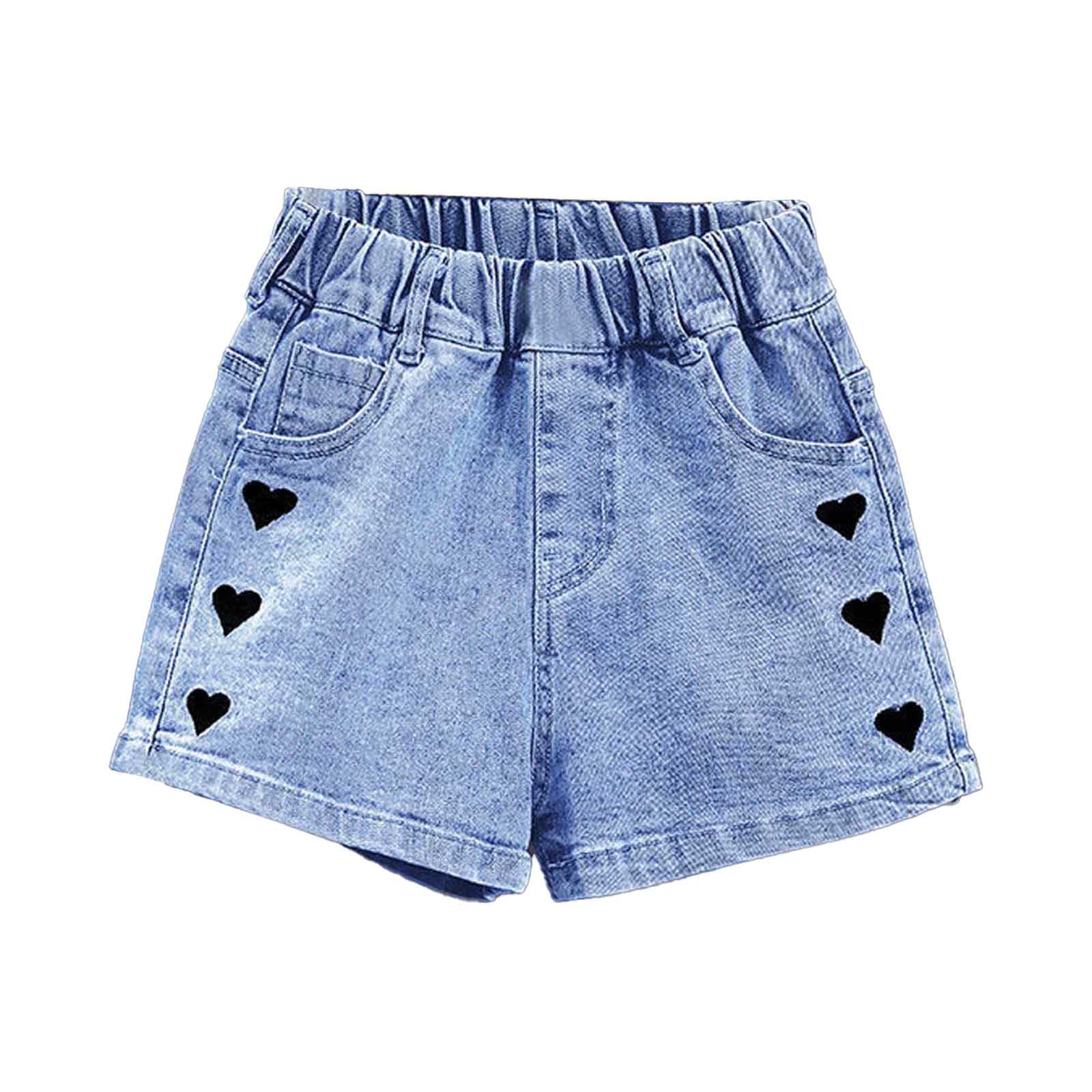 Generisch Jeans Shorts Mädchen Jeanshose Freizeit Sommershorts Elastische Taille Denimshorts Baumwolle Kurze Jeans für Mädchen