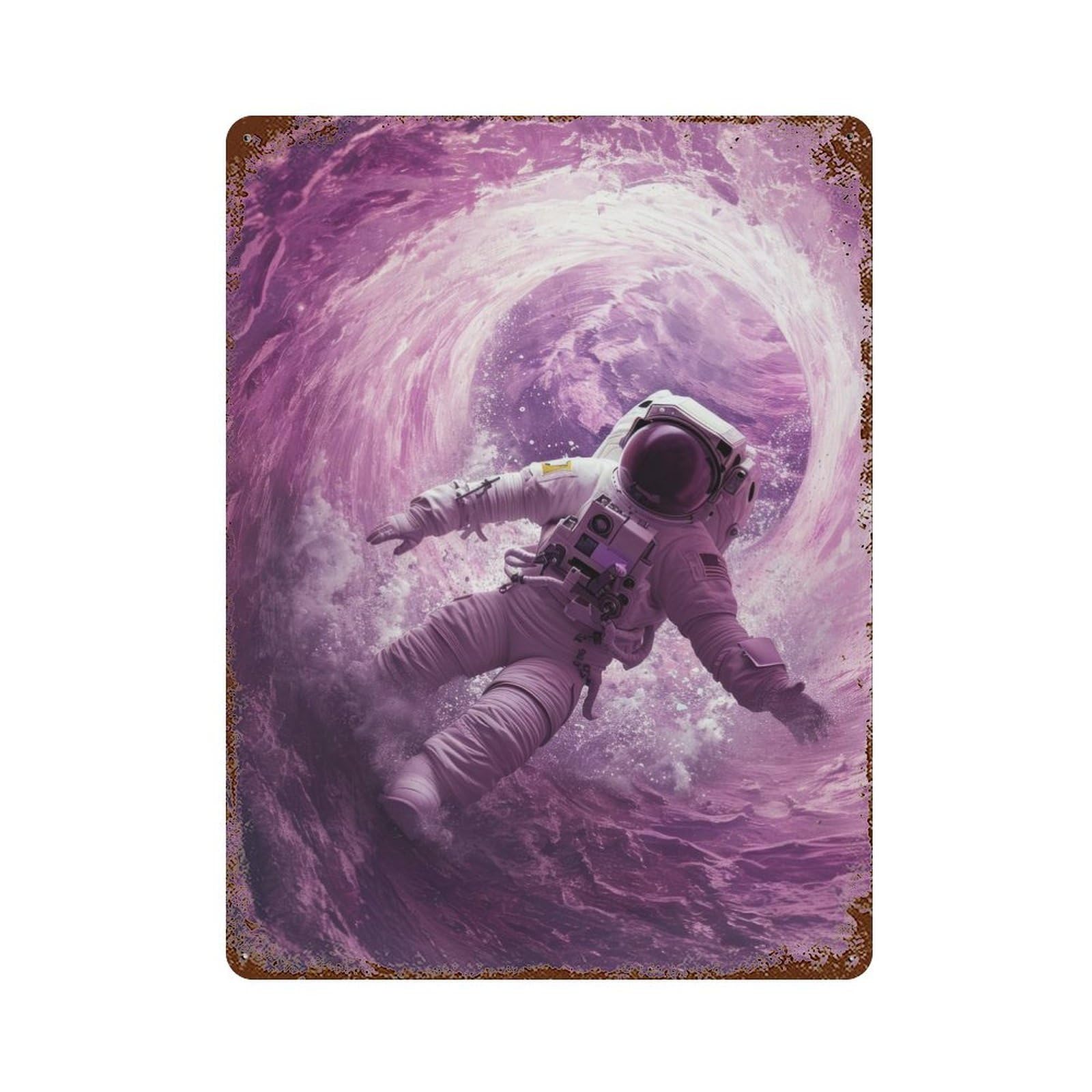 Astronaut Space Surfer 15.7"x11.8" Rust Effect Tin Sign, Vintage Wall Decor for Farmhouse, Kitchen And Entryway Decor