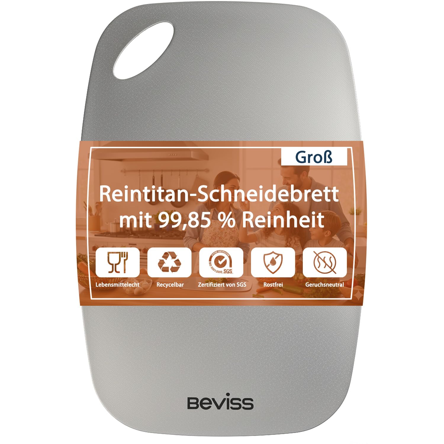 99,85% Reintitan Schneidebrett 38,1 × 27,9 cm, BPA-frei | Doppelseitig verwendbar, Spülmaschinenfest, Leicht zu reinigen, Geruchsneutral, Rostfrei