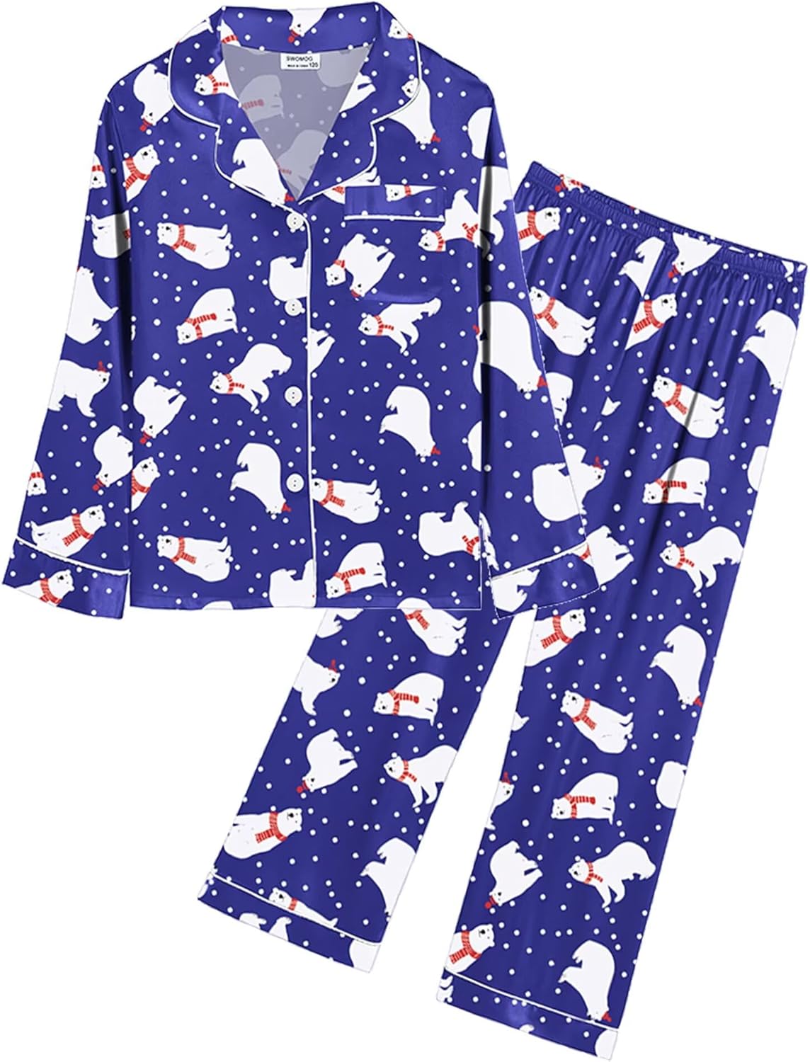 SWOMOG Kid Girls Boys Silk Satin Pajamas Set Button-Down PJs Sets Two-Piece Lounge Sets Long Sleeve Sleepwear