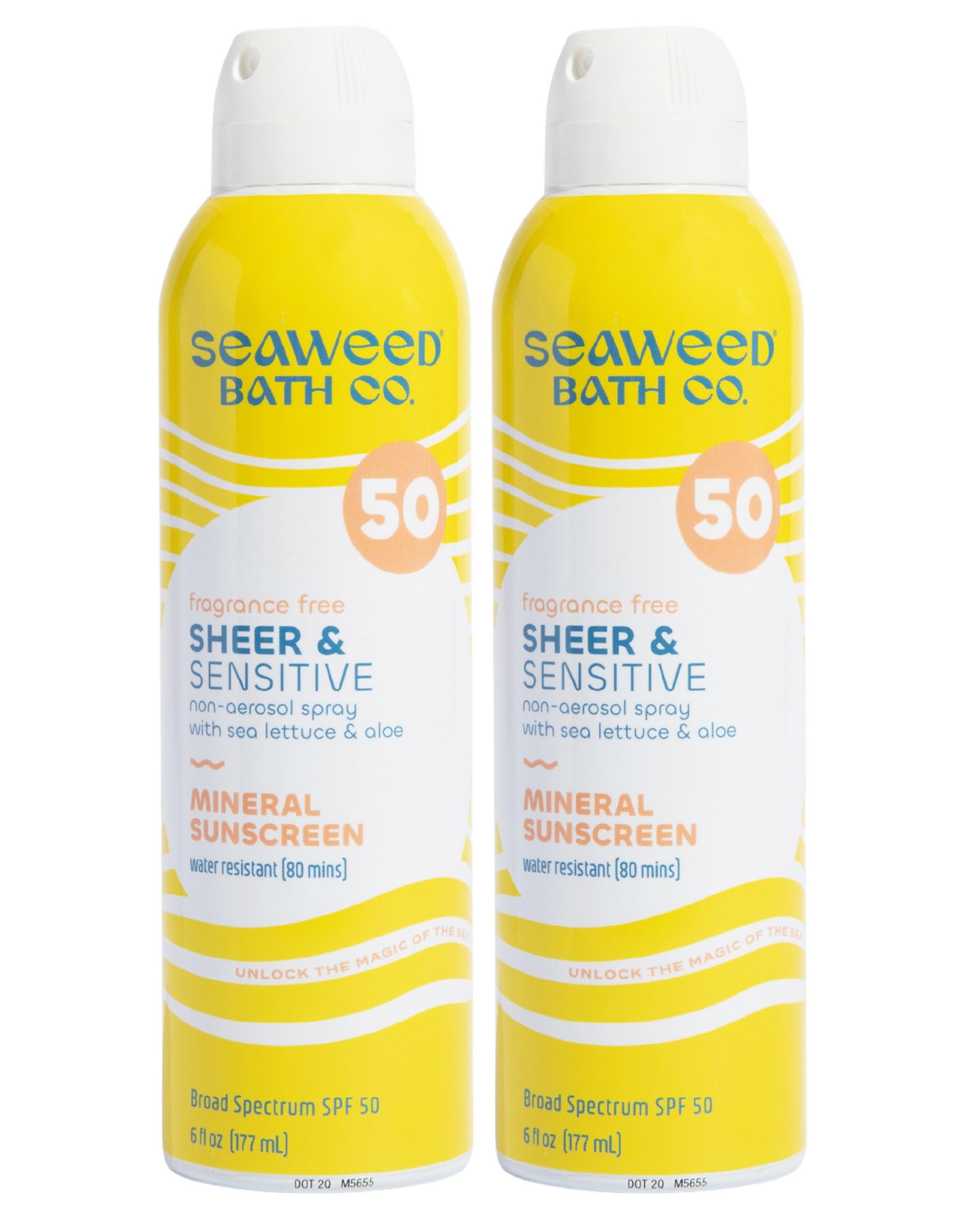 Seaweed Bath Co. Sheer Mineral Sensitive SPF 50 Broad Spectrum Sunscreen Spray - Fragrance Free, Non-Nano, Skin-Friendly Formula - 6 oz (Pack of 2)
