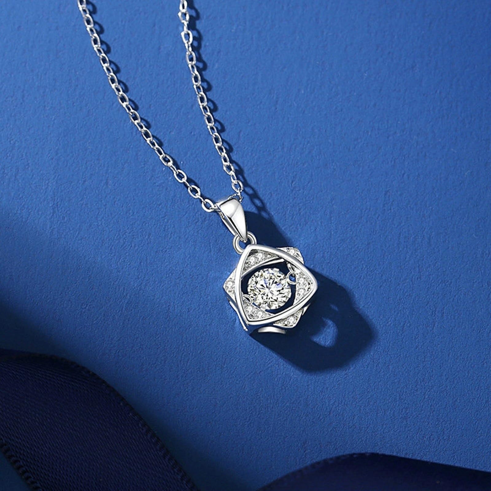 Collares de topacio azul con diamantes para mujer, collar de cadena para mujer, no se deslustra, ajuste flotante, hexagrama, diamante de oro blanco de 18 quilates