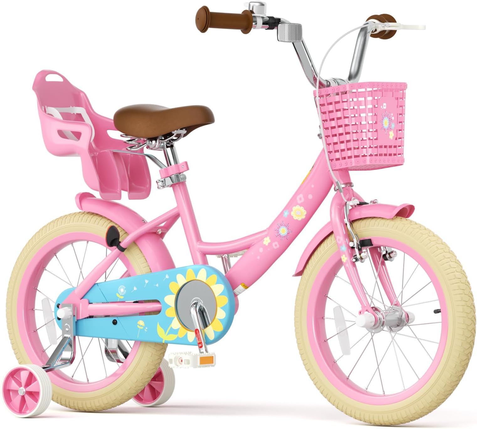 12 14 16 20 Inch Girls Bike with Training Wheels for Kids Age 2-12 Years Old Toddler Girls Bike with Basket and Doll Seat Kids Bicycle Adjustable Seat