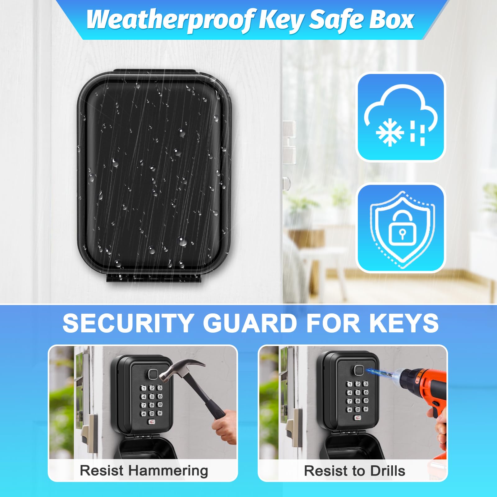 Cajetin Llaves con Codigo Exterior Grande Caja Seguridad para Llaves Pared Caja con Combinación 12 Dígitos Impermeable para Casa, Garaje, Escuela, Oficina