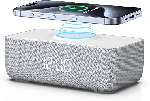 REACHER 15 W Fast Wireless Charging Alarm Clock with White Noise Machine │ 20 High Fidelity Sleep