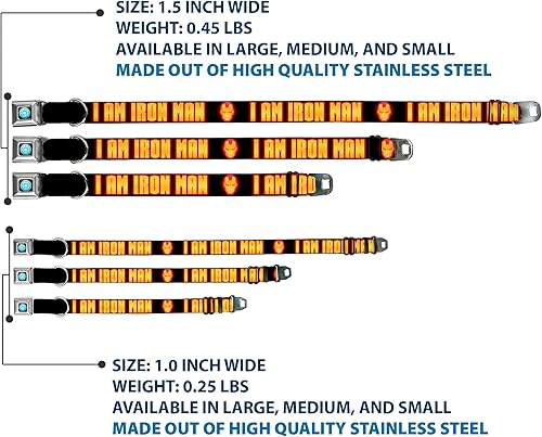 Miniatura 3 de Buckle-Down Collar de perro con hebilla de cinturón de seguridad, cara de Iron ManI AM IRON MAN negroamarillo brillante, 1 pulgada de ancho, se
