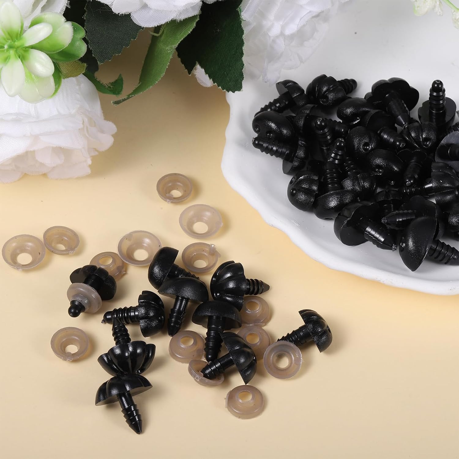 140 PCS Plastic Safety Nose, 3 Sizes Black Craft Noses with Washers Plastic Matte Screw Dog Nose for Making Stuffed Animals Plush Bears Supplies