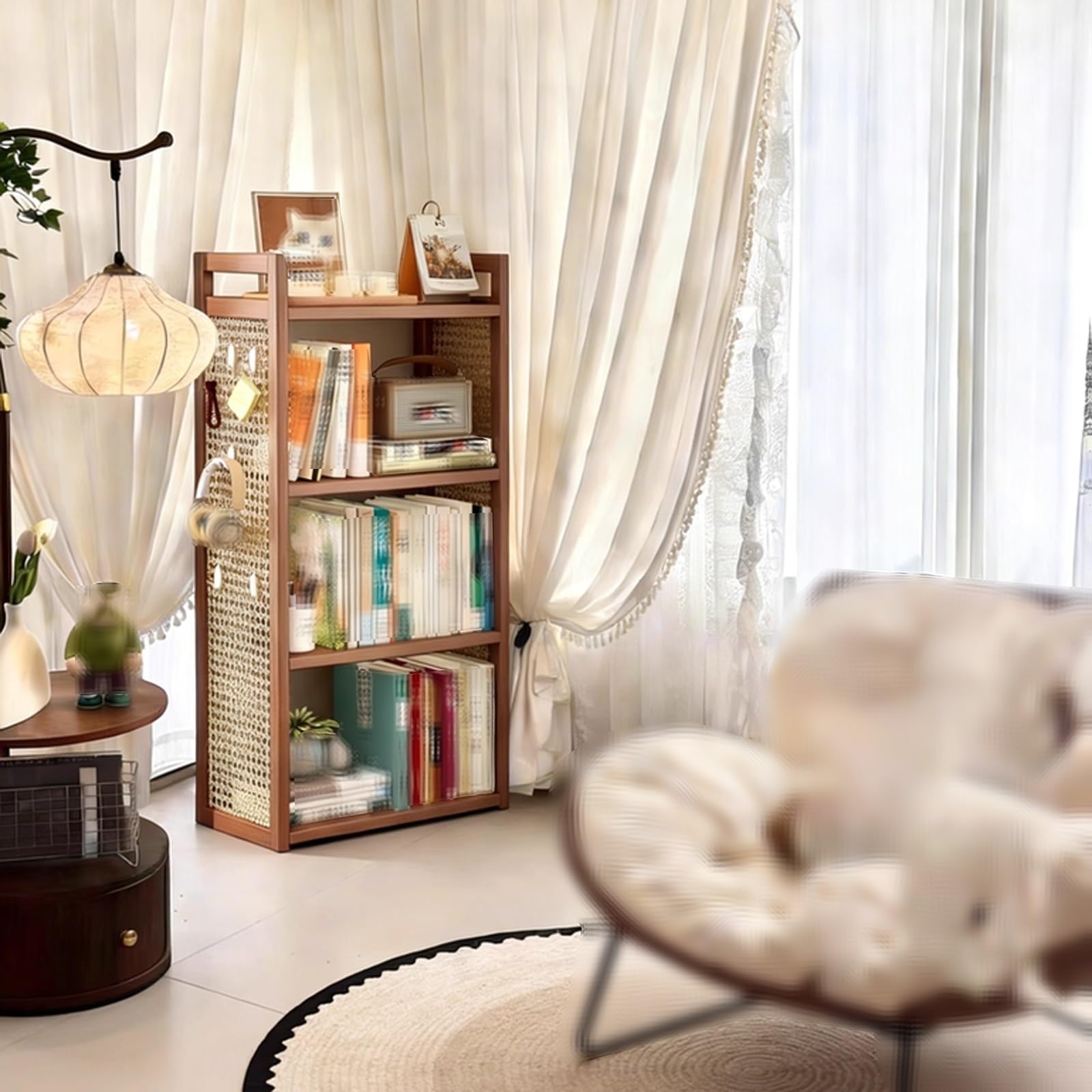 Scaffalatura Legno Scafali Ripostiglio Design con Angoli Arrotondati Ringhiera Rialzata Adatto per Uffici, Camere da Letto e Lavanderie Scaffale Salvaspazio(35 * 20 * 67cm)