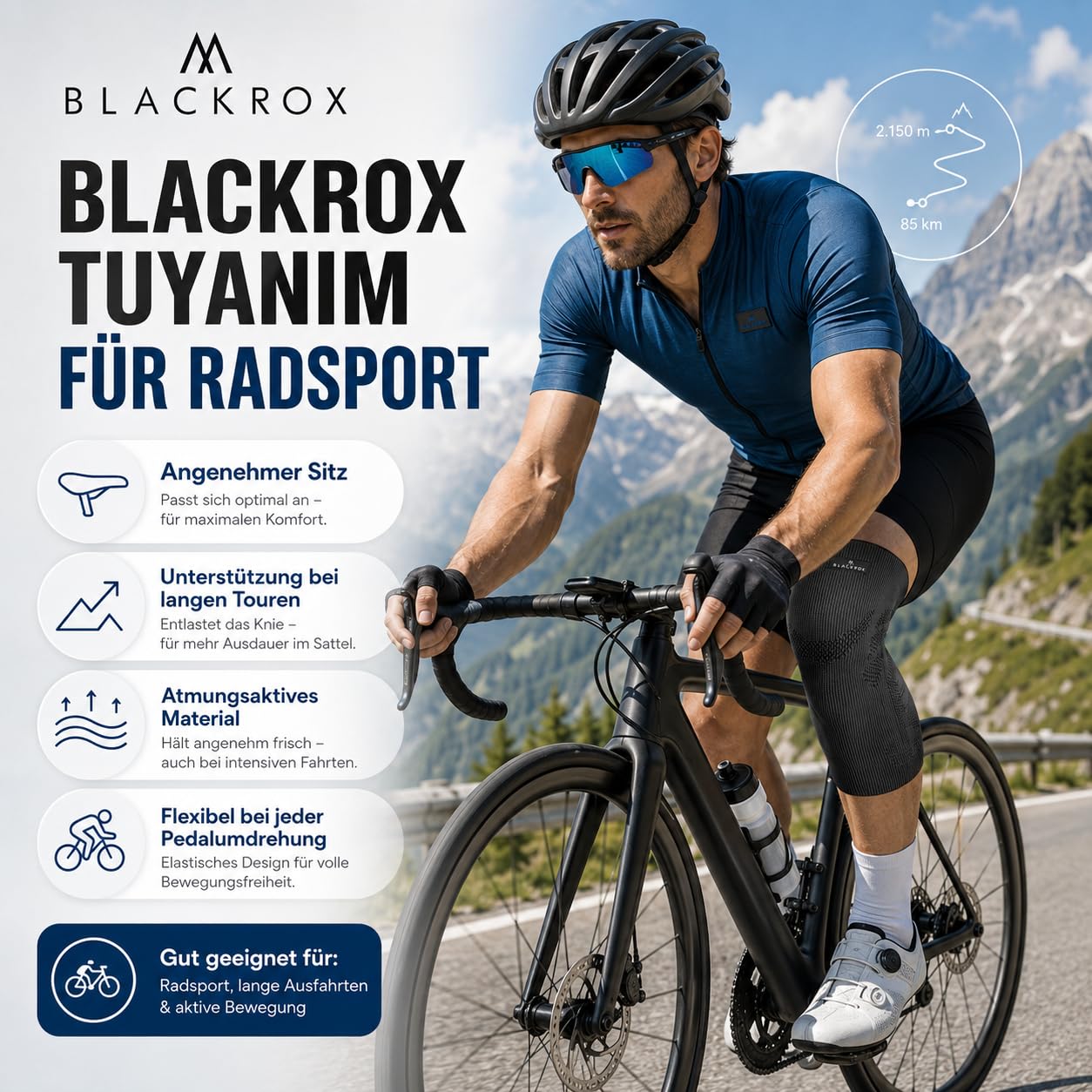 BLACKROX Kniebandage TUYANIM Sport Kraftsport Damen Herren Silikonring leicht Patella Gel Polster Feder Stabilisatoren Volleyball Fussball Laufen Knieschoner Kompression Männer Frauen (XL)