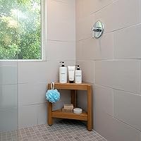 Vista 4 de Asta Select - Taburete de ducha de esquina de teca maciza, taburete de madera de teca Poratble para spa/ducha/interior/exterior con estante