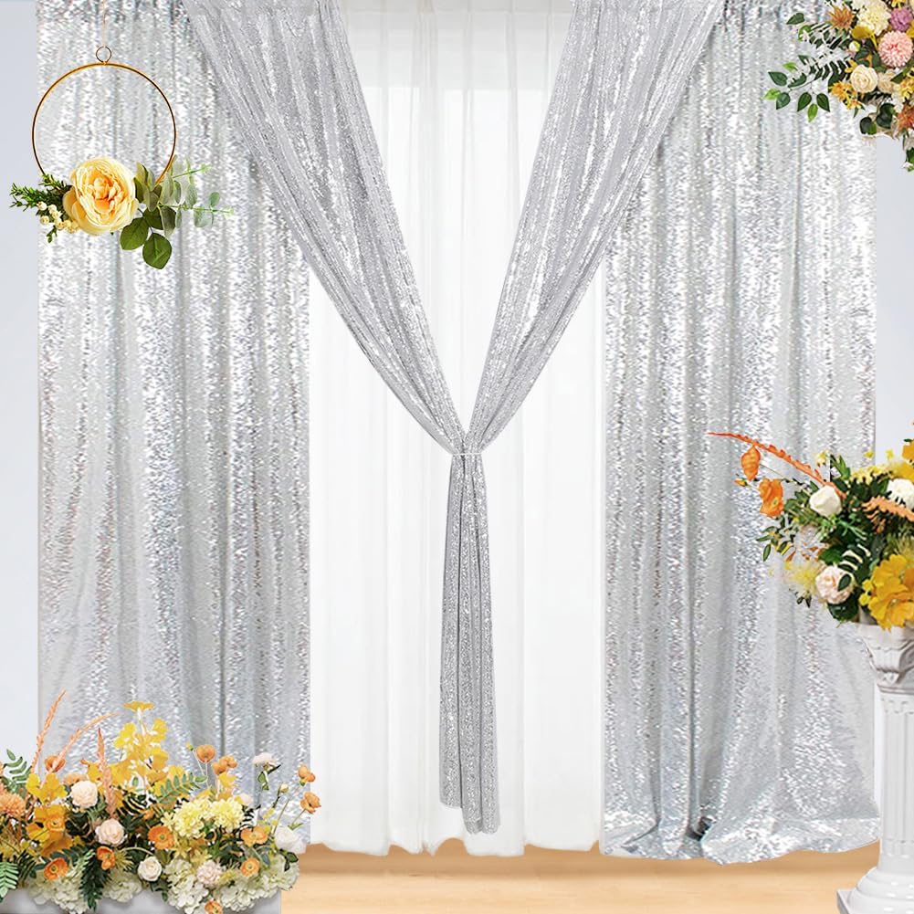 2Pieces Sequin Backdrop 2ftx8ft(60x243cm) Shiny Seamless Photo Booth Curtain for Party Wedding Decoration Photo Background, Iridescent — view 173