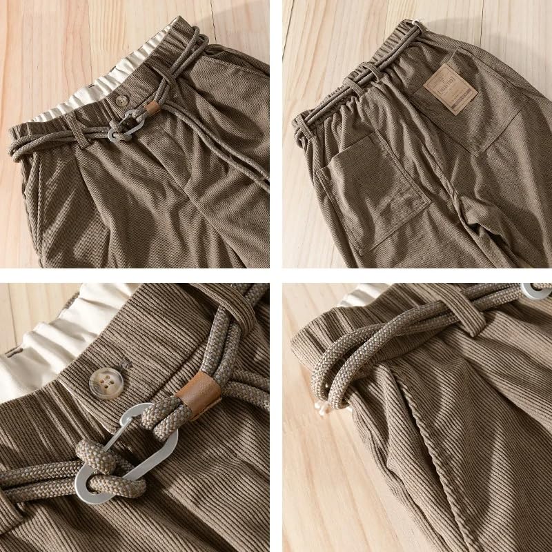 Autumn Men's Vintage Corduroy Cargo Pants Casual Loose Drawstring Soft Street Trousers3