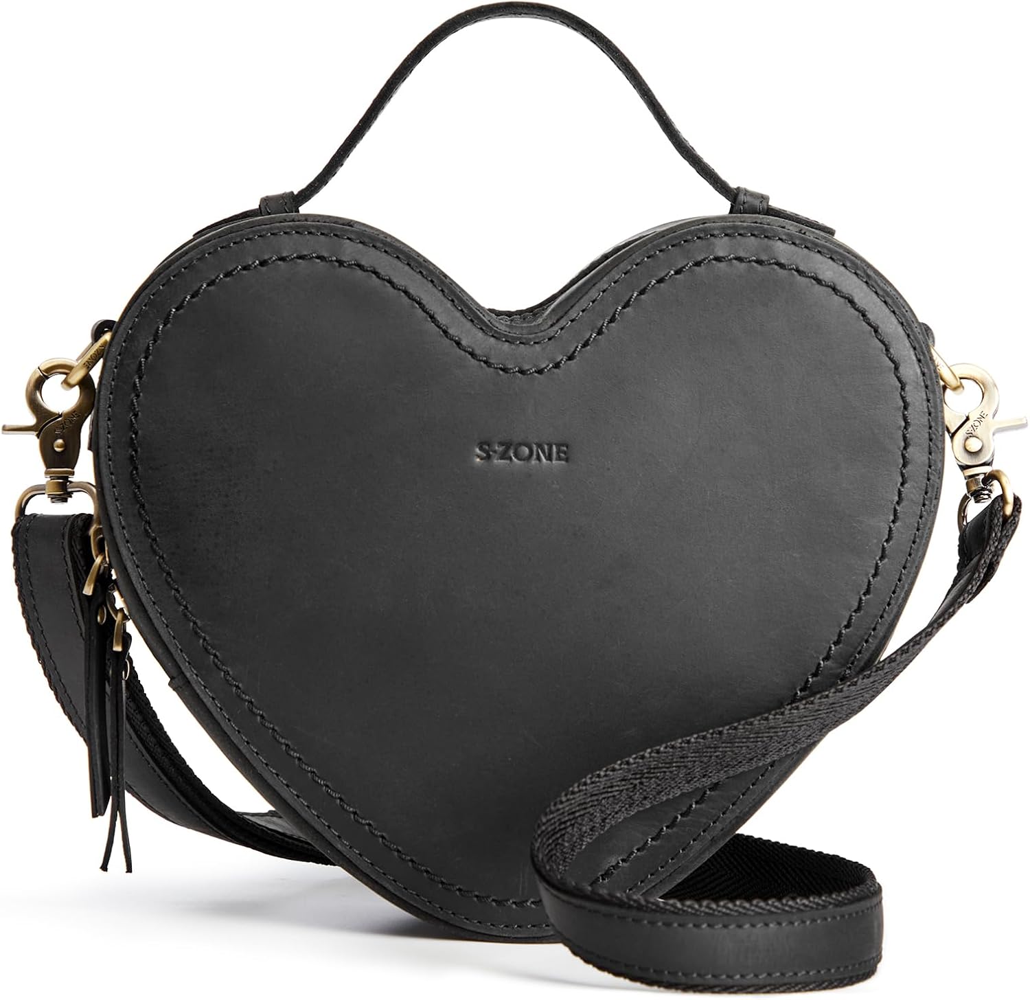 S-ZONE Leather Crossbody Bags for Women Heart Shaped Purse Small Designer Fashion Handbag with Adjustable Strap
