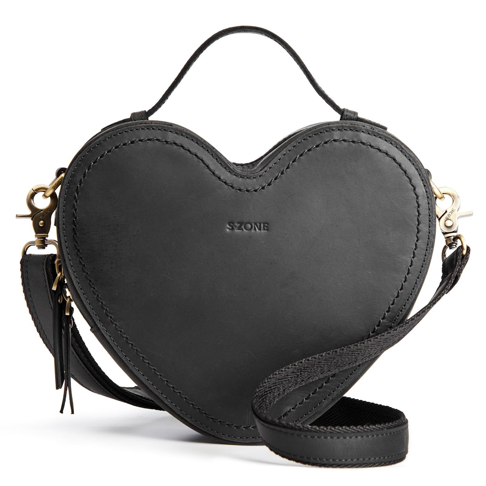 S-ZONE Leather Crossbody Bags for Women Heart Shaped Purse Small Designer Fashion Handbag with Adjustable Strap