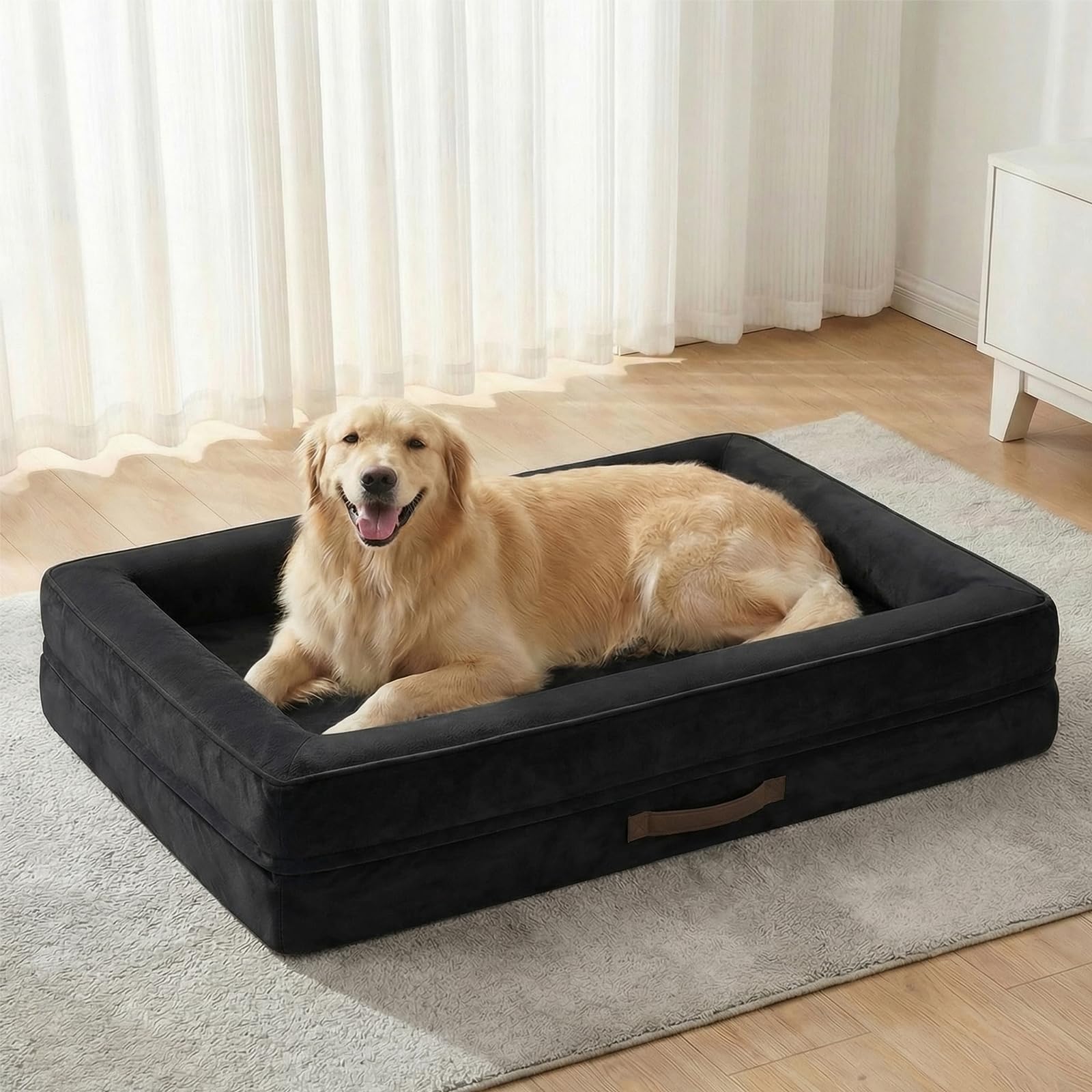 Renvix XL Orthopedic Dog Bed, Waterproof Dog Sofa Bed with Removable Washable Cover, Soft Egg Foam Pet Bed, Non-Slip Bottom and Four-Sided Bolster Cushion(Black, 117x76x19cm) — image 1