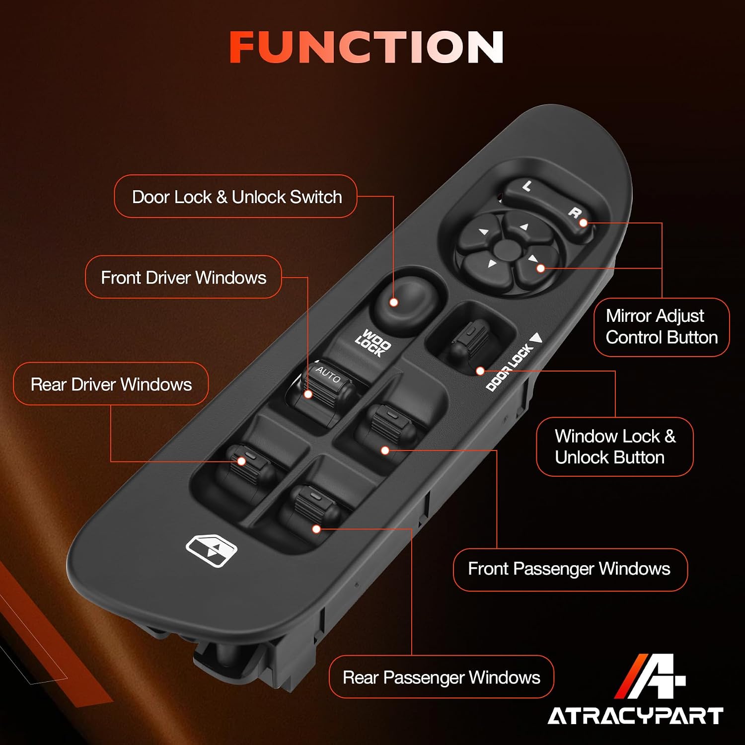 56049805AB Master Power Window Switch Driver Side Compatible with 2002-2010 Dodge Ram 1500 2500 3500, 2001-2004 Dakota, 2005-2009 Sprinter 2500 3500, Door Switch with Mirror Control Button, Black