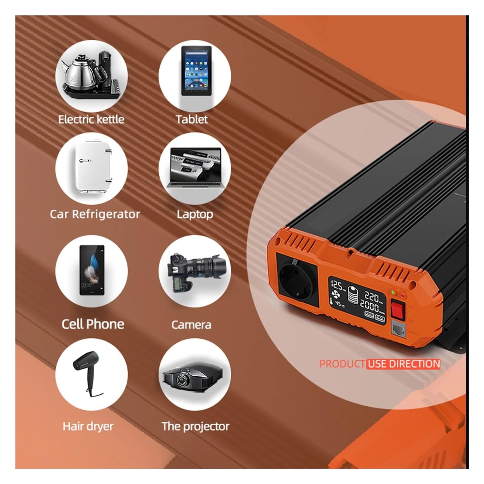Inversor Inversor Coche 12 V CC A 230 V 2500 W Onda Sinusoidal Pura 50 Hz CA Enchufe UE Pantalla LCD Control Remoto RJ485 para Casas Rodantes Convertidor(2000W-24V)