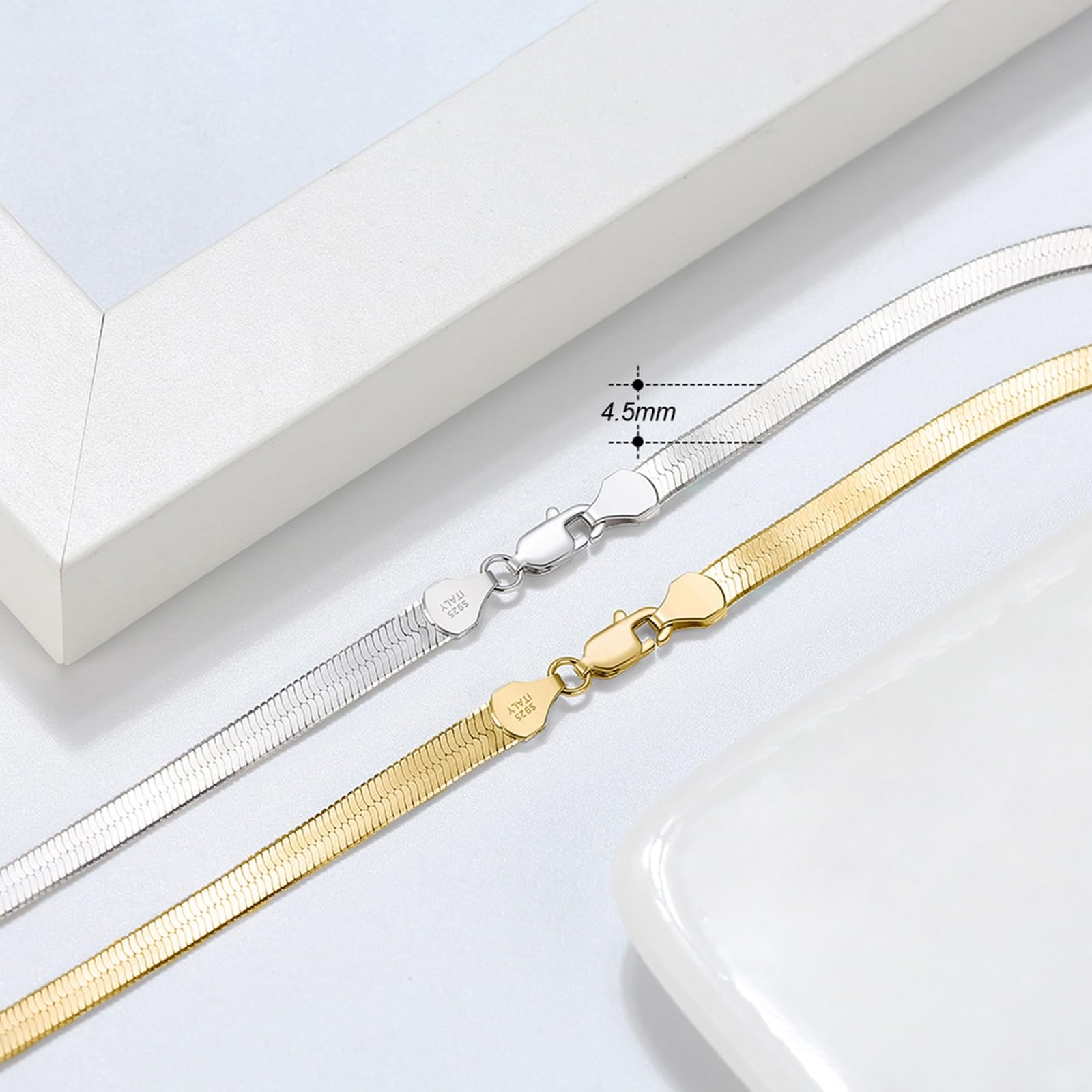 Halskette Damen Herren Silber 925, Kette Frauen Männer Panzerkette Einfach 4.5MM Breite Schlangenkette Geburtstag Muttertag Weihnachten Geschenk für Mama Ehefrau Freundin