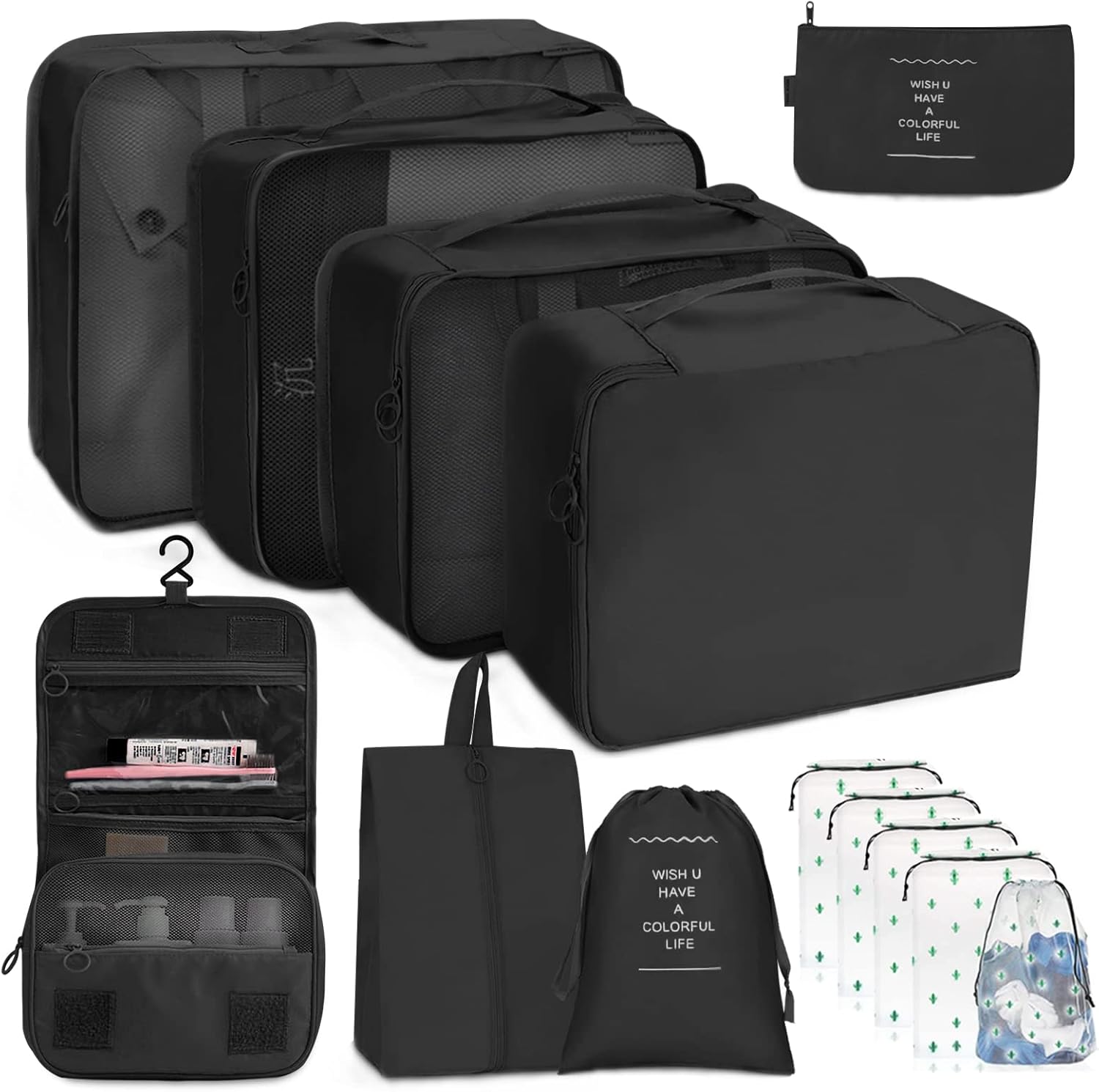 Packing Cubes for Travel, 13pcs Travel Organiser Set Including Travel Cubes Toiletry Bag Shoes Bags Storage Bags, Luggage Cubes for Suitcase Packing (Black) Packing Cubes for Travel, 13pcs Travel Organiser Set Including Travel Cubes Toiletry Bag Shoes Bags Storage Bags, Luggage Cubes for Suitcase Packing (Black)