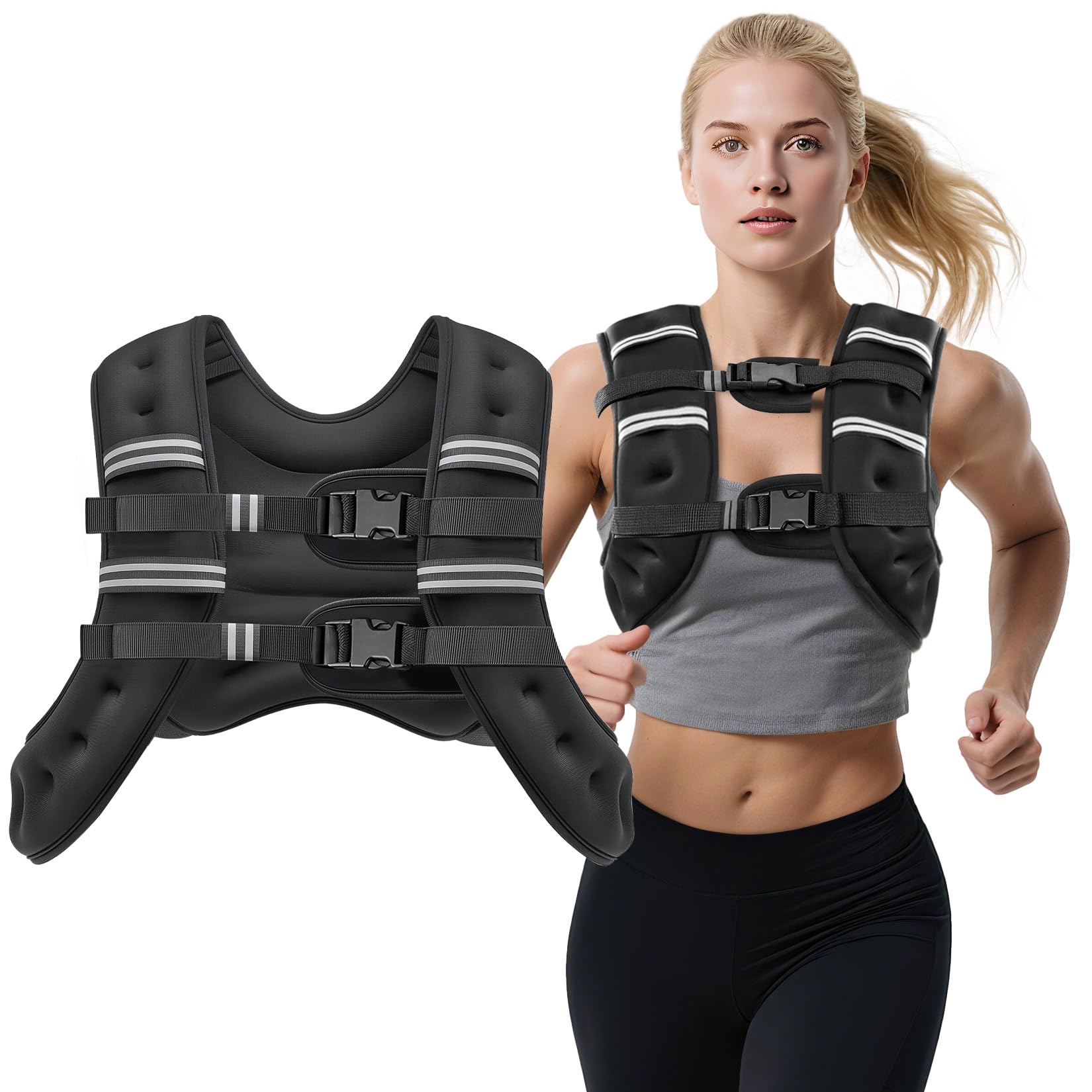 Weighted Vest, 8lb/12lb/16lb/20lb Weight Vest with Reflective Stripes for Men Women, Two Adjustment Straps for Workout, Strength Training, Running,