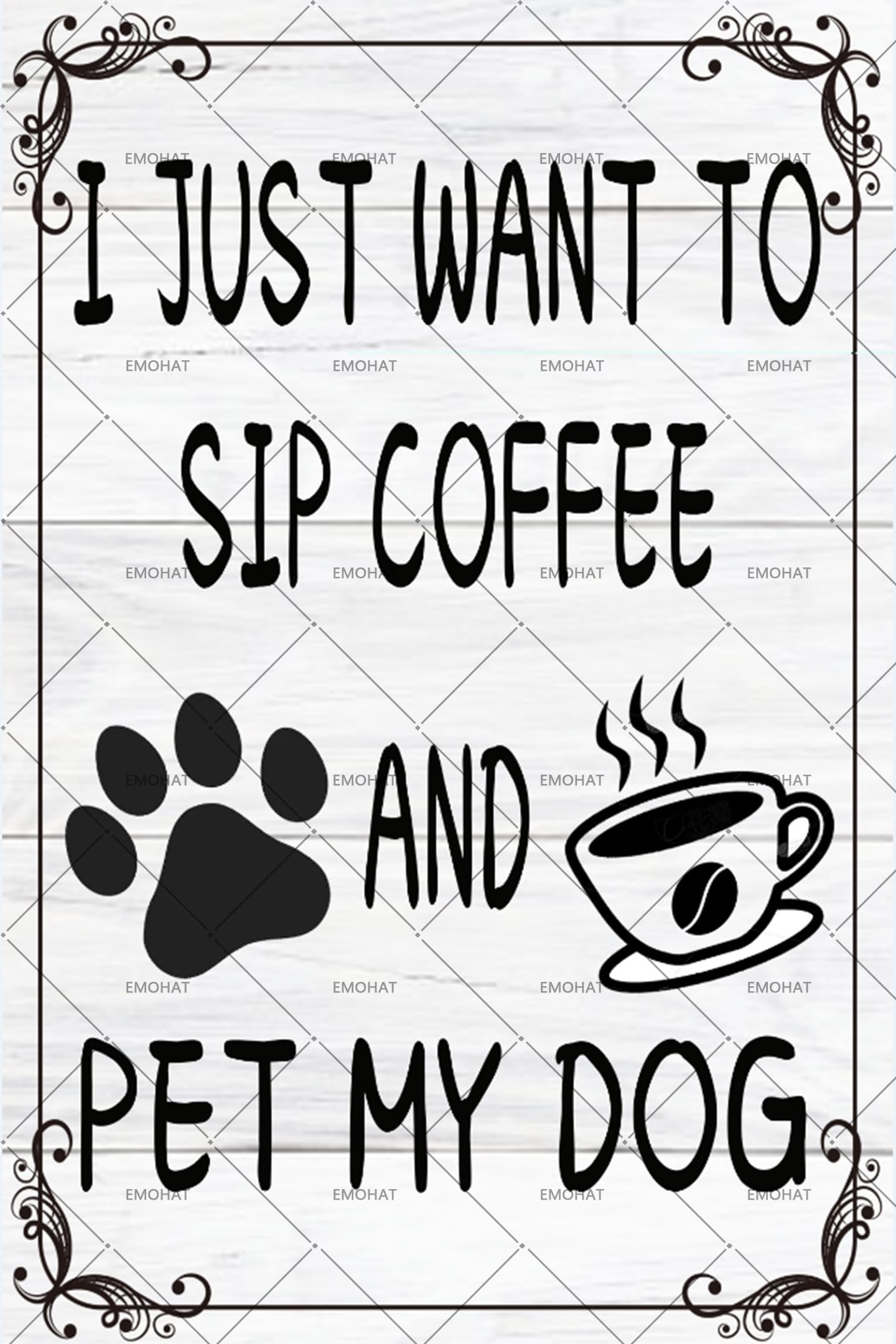 Sip Coffee And Pet My Dog Tin Sign, 12x8 Inch Farmhouse