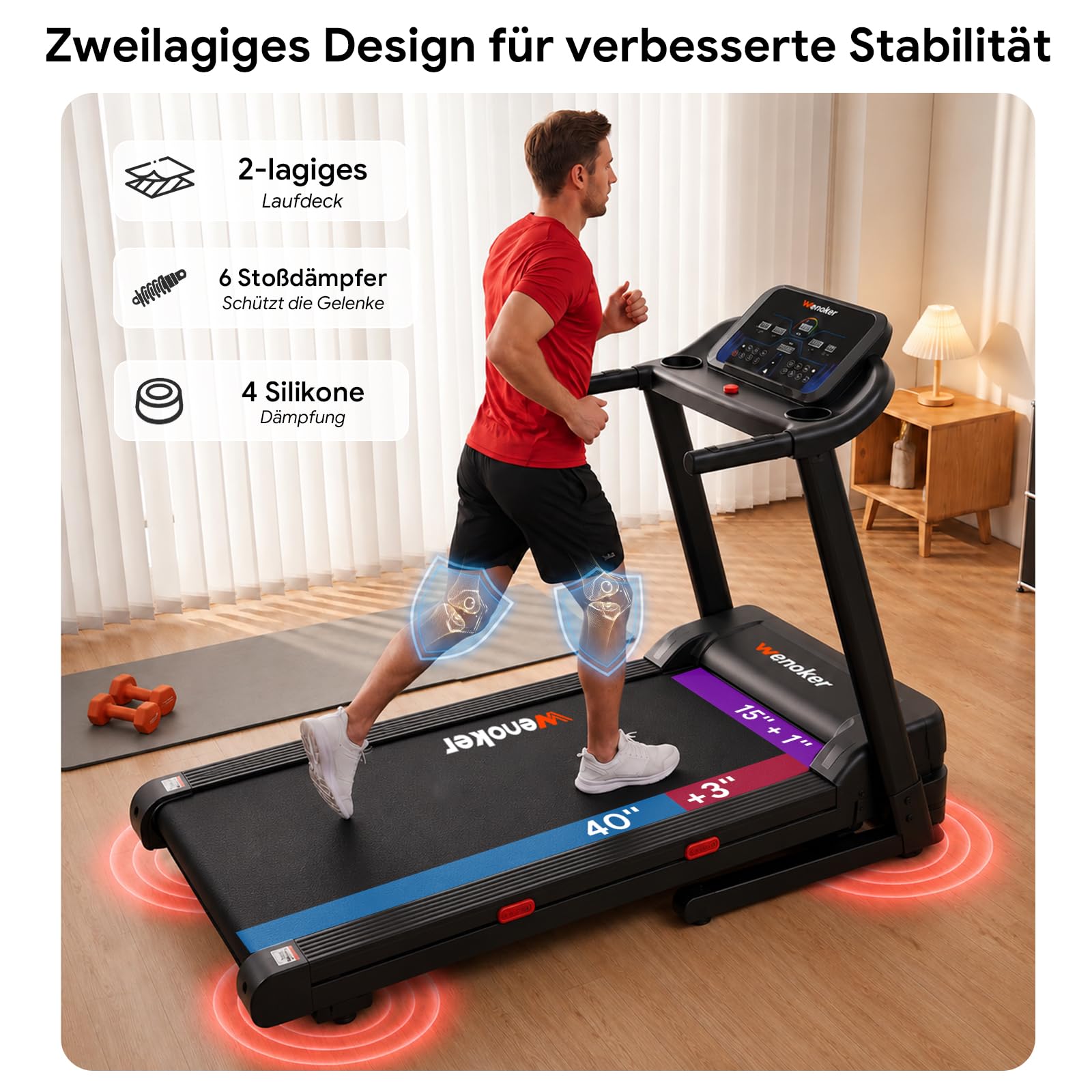 Laufband mit 15% automatischer Steigung für Zuhause klappbar Profi Walking Pad bis 160kg mit 3,0 PS Motor,14 km/h, LED-Display & App-Steuerung, Treadmills für Home Office