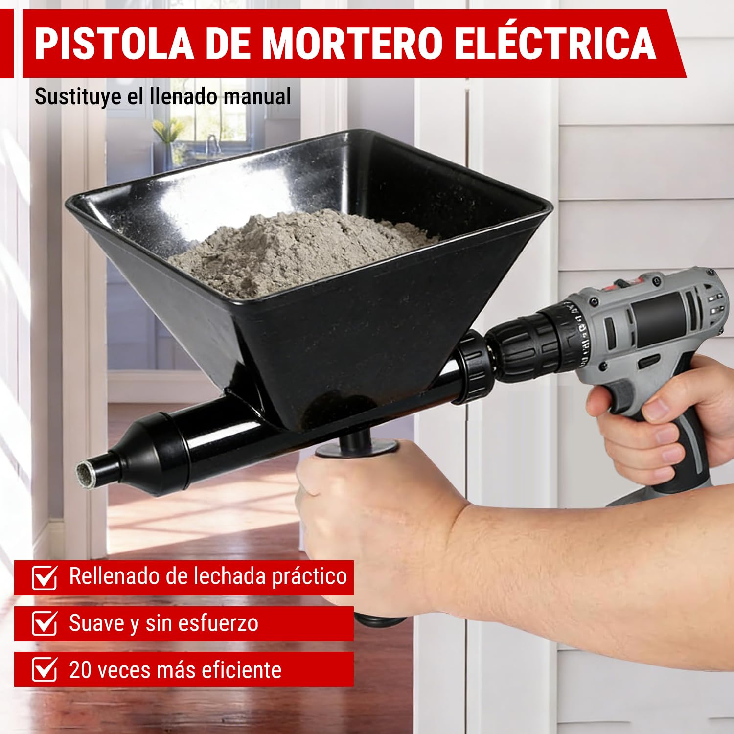 Pistola de Mortero Eléctrica, Aplicador Mortero Juntas, Máquina de Lechada con 4 Boquillas Desmontables, Prensa de Mortero para Juntas de Mortero, Paredes de Piedra y Suelos