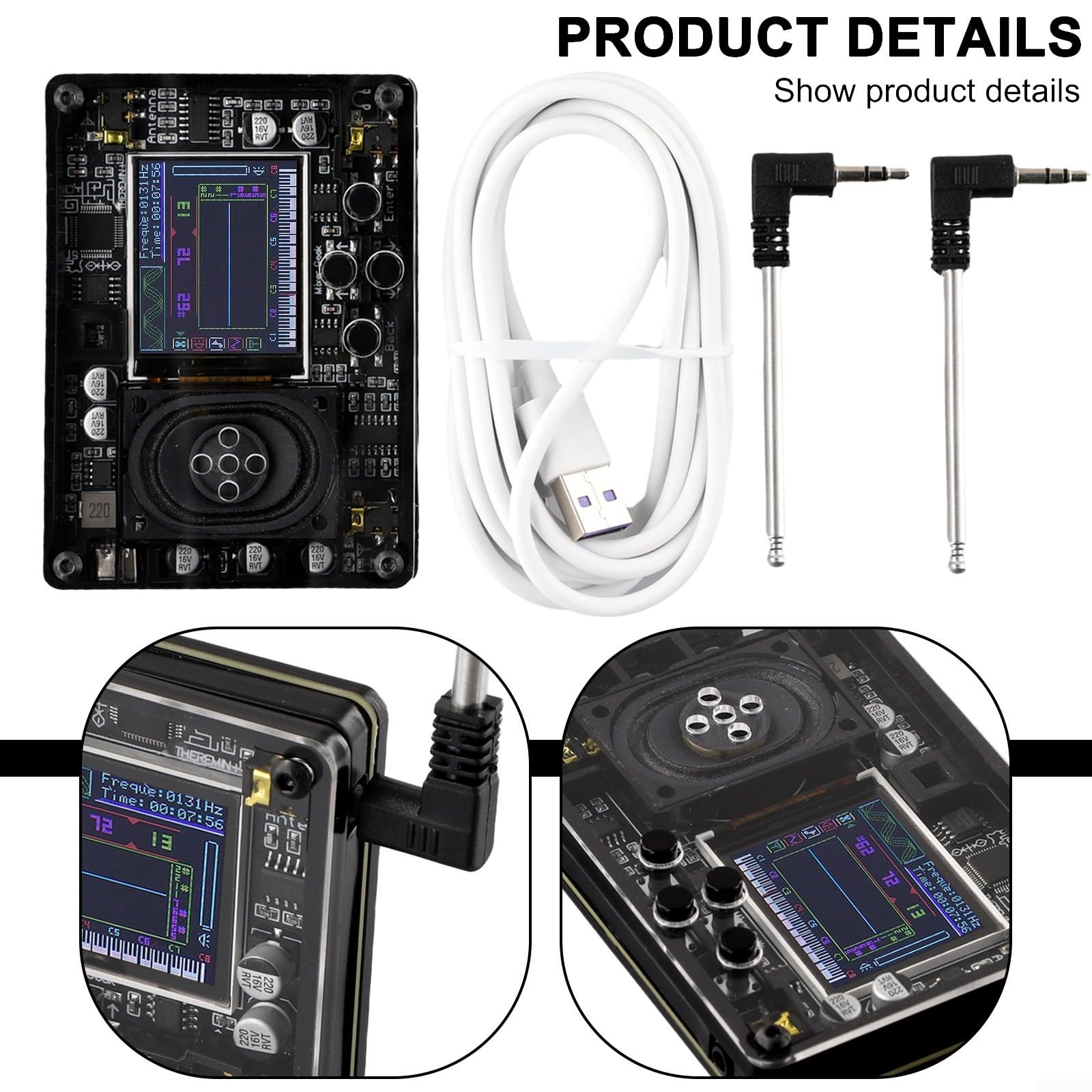 per mini strumento elettronico Theremin con schermo a colori - 70+ voci Retro Synth Pocket Music Device USB-C Powered 98mm