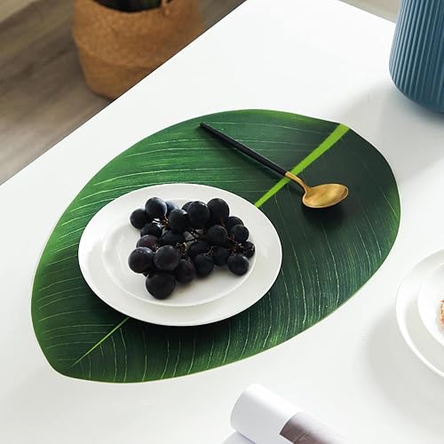 Miniatura 7 de 4 piezas de hojas de simulación de hojas de comida occidental, decoración de escritorio, protector de mesa, hojas de plátano, tapete de mesa de hoja