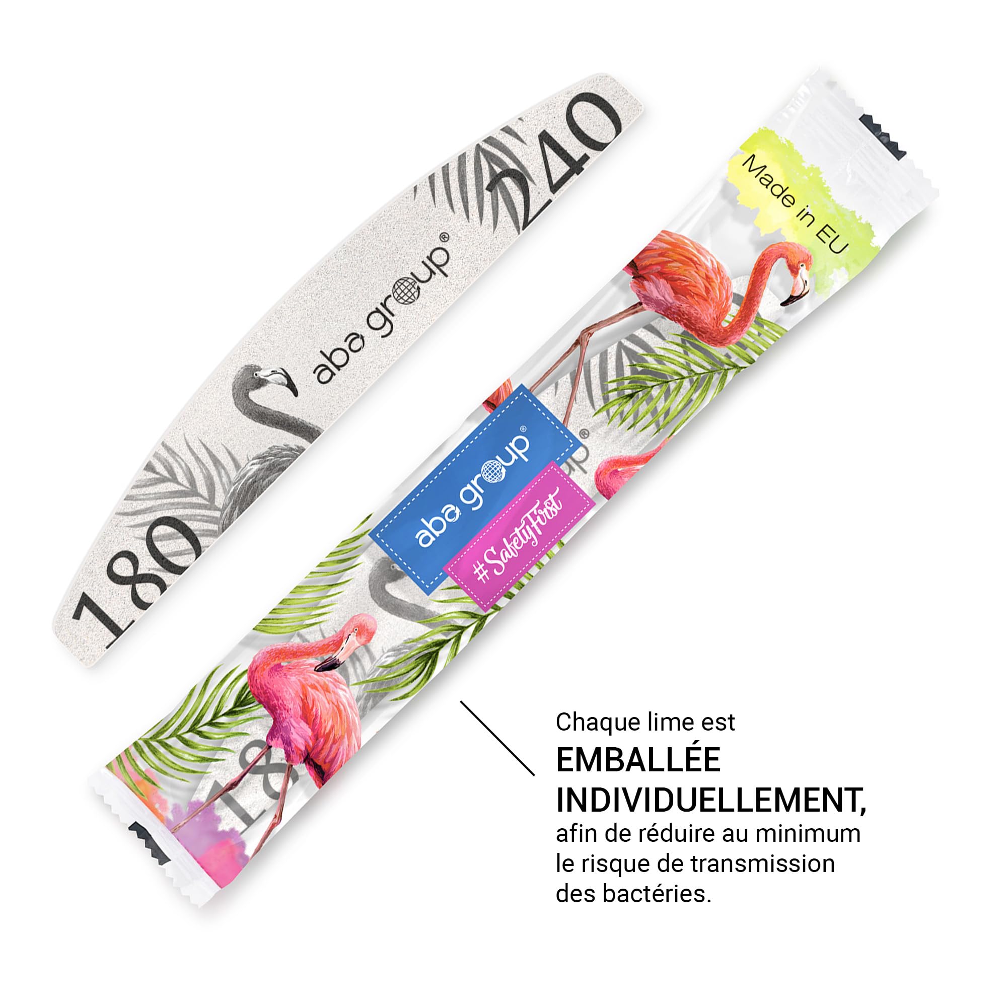 ABA GROUP Lot de 100 limes à ongles 180/240 - Demi-lune de 2 mm d'épaisseur - Emballées individuellement - Outils professionnels pour ongles en gel et naturels, limes pour ongles en gel, limes à