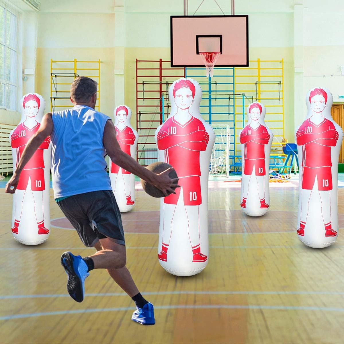 SUNSHINEMALL Inflatable Tackling Dummies for Football Practice Poles,Soccer Training Equipment Wall Dummy Goalkeepr Mannequin Basketball Defender Tumbler for Dribbling Passing Drills