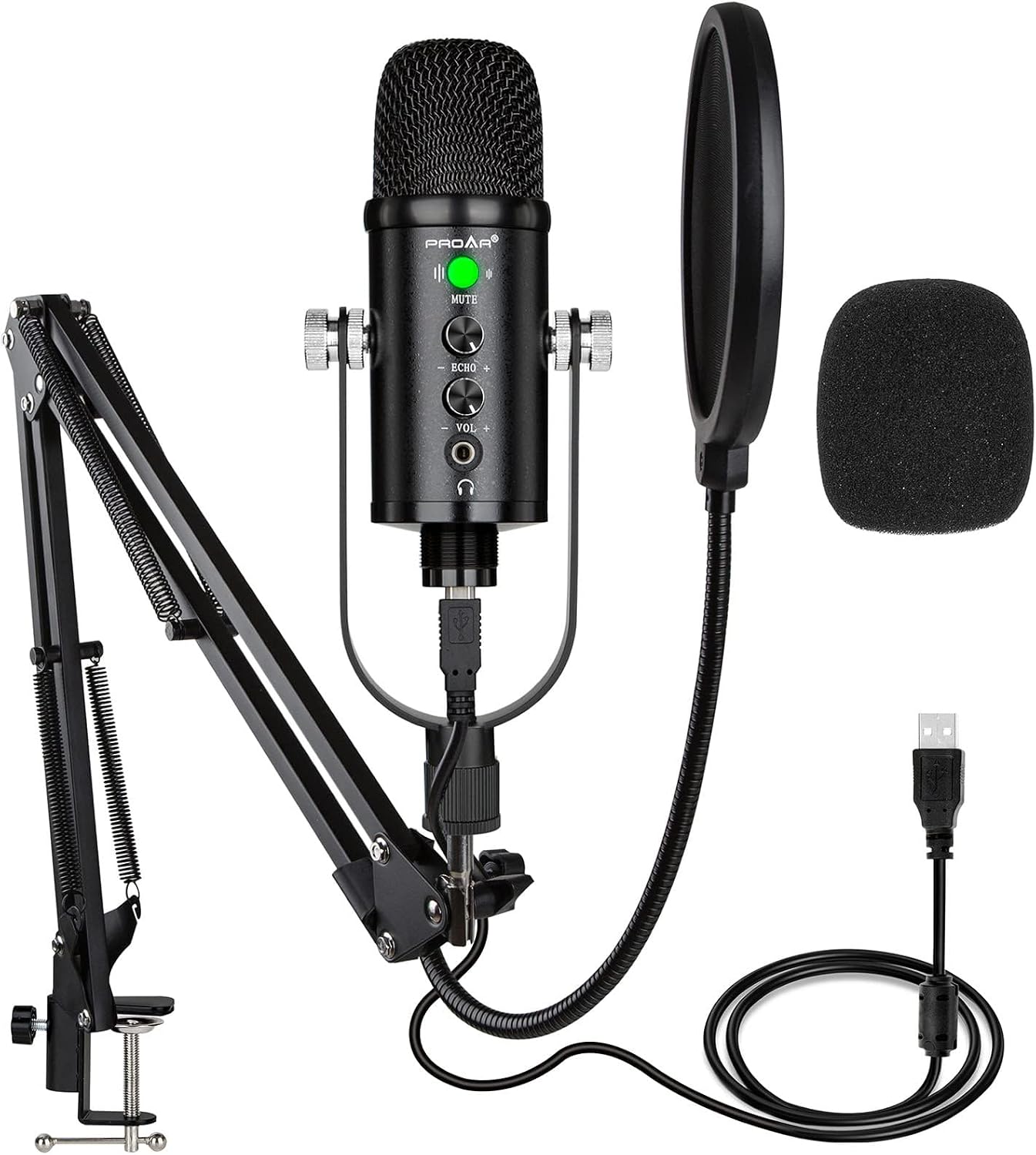 USB Condenser Microphone Kit with Boom Arm, Mute and Phone Adapters | Plug-and-play podcast mic kit for PC and phone, for gaming, streaming and recording. Cardioid pickup captures clear speech.