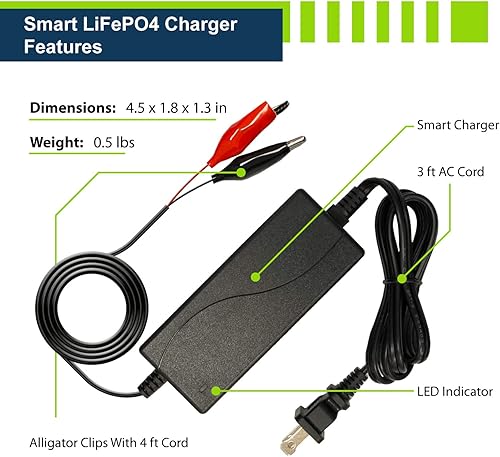 Miniatura 19 de ExpertPower Cargador inteligente de 12 V 1 A para baterías recargables de ciclo profundo LiFePO4 de litio | DC 5521 macho y pinzas de cocodrilo |