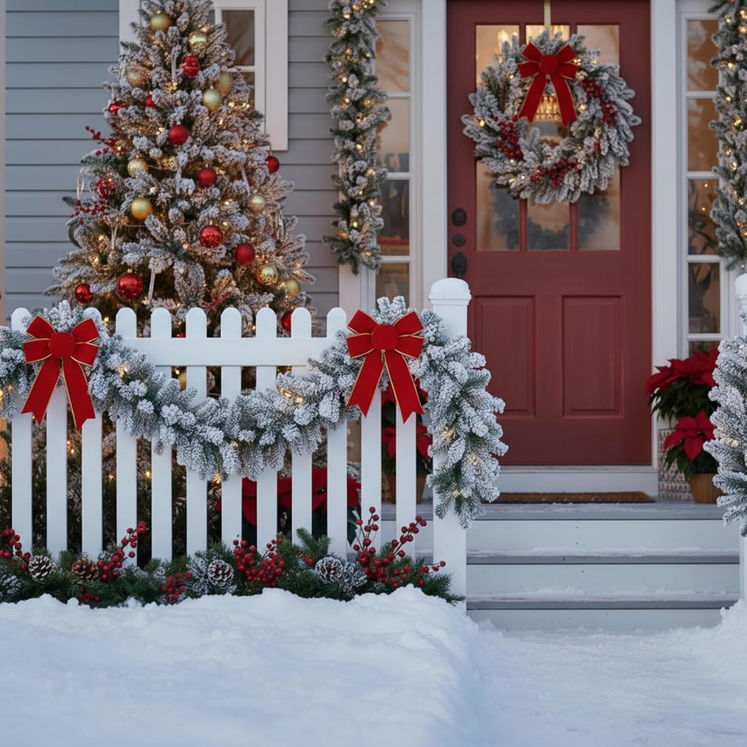 Suncalla 2 Pcs Snow Flocked Alaskan Pine Artificial Christmas Garland Thick White Winter Snowy Pine Garland Deluxe Faux Holiday Season Outdoor Wreath for Christmas Home Decorations (6 ft)