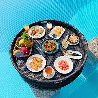 DRFGHK - Bandeja flotante para bebidas de piscina de ratán tejido a mano, soporte de bebida flotante redondo extra grande para piscina, fiesta en la playa (color negro, tamaño: 60 x 20 cm)