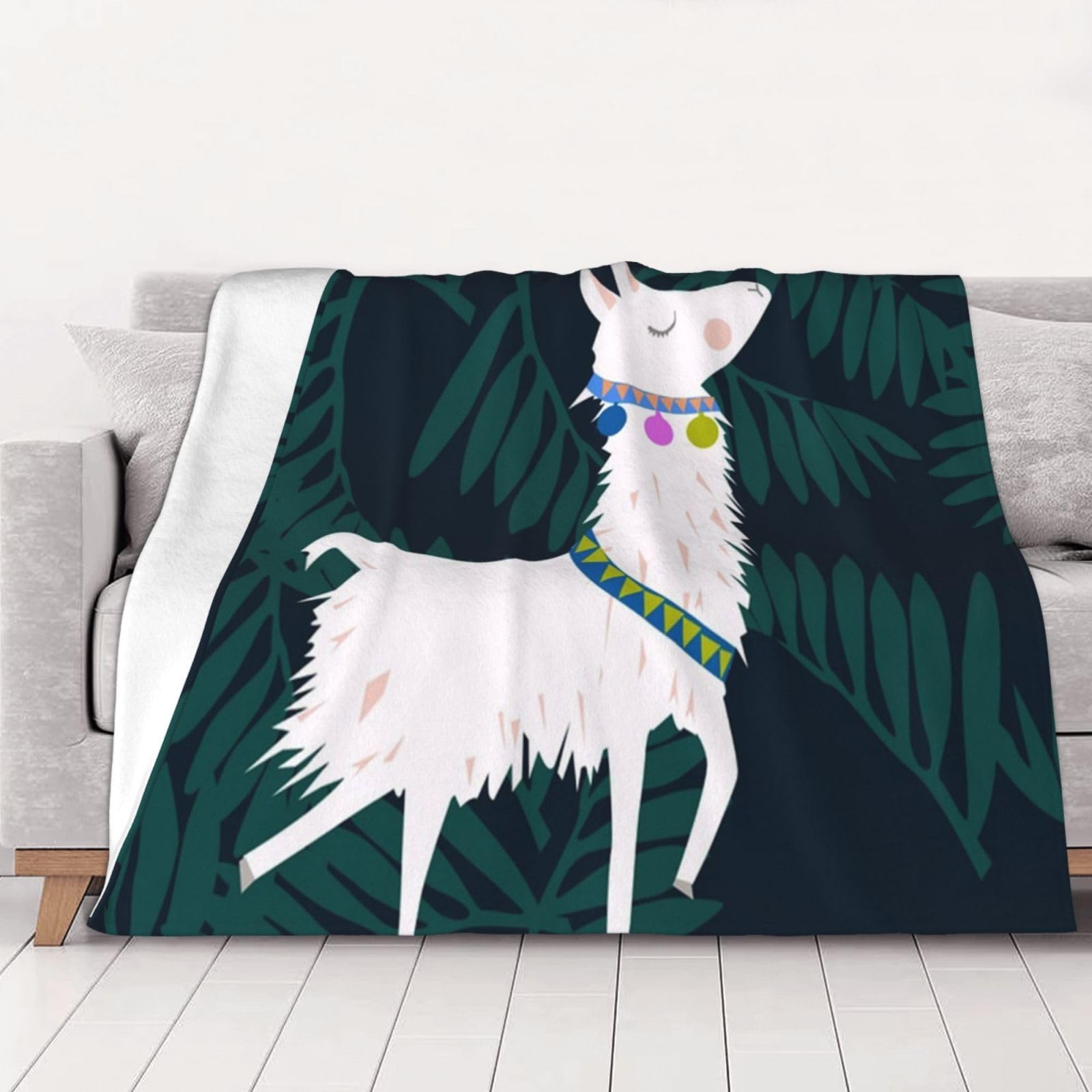 AUBKFELD Alpaca Llama Printed Flannel Blanket 150x125 CM, Soft & Warm Throw Blanket for Sofa/Couch/Bed/Car, Gifts for Audlts Women Men