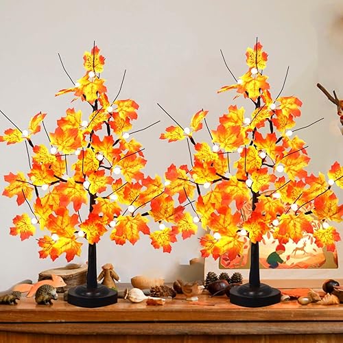 Lámpara LED de árbol de arce de 24 pulgadas, luces blancas cálidas con 8 modos de iluminación, funciona con batería, alimentada por USB, árbol de