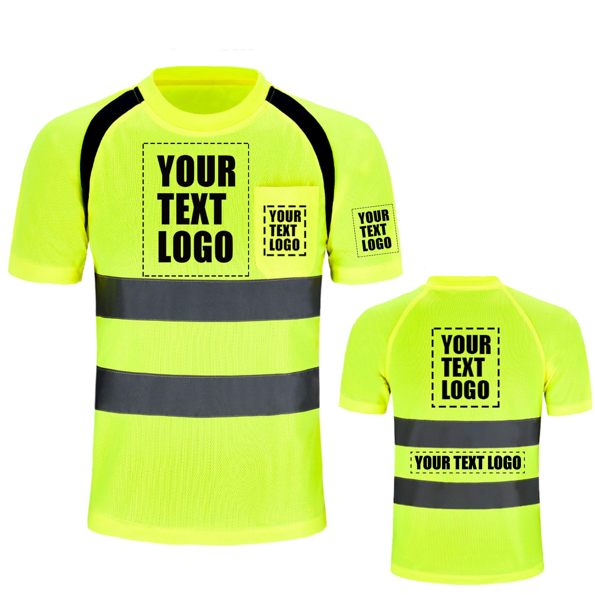 AYKRM Personalised Printed High vis t Shirts Logo Customised Hi Viz High Visibility Reflective Safety Work Shirts Yellow