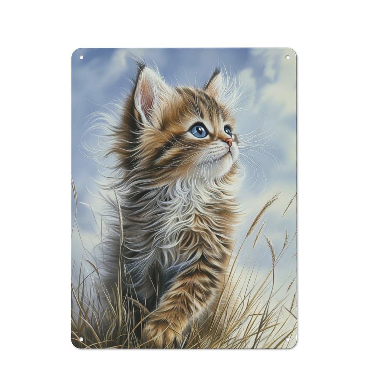 Maine Coon Kitten in Grass Retro Tin Wall Plaque 40x30cm for Hobby Room Or Studio, New Home Wall Decor for Hobby Room Decor Fans