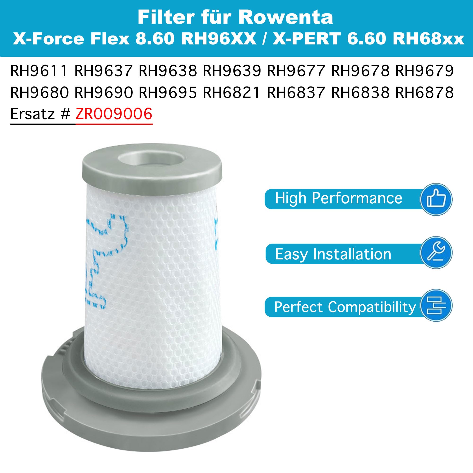 2 Sätze RH9678WO Filter für Rowenta X-Force Flex 8.60 RH96 / X-PERT 6.60 RH68 Filter RH9638WO RH9639WO RH9677WO RH9678WO RH9679WO RH9680WO RH6821WO RH6837WO RH6838WO RH6878WO, Ersatzteile ZR009006
