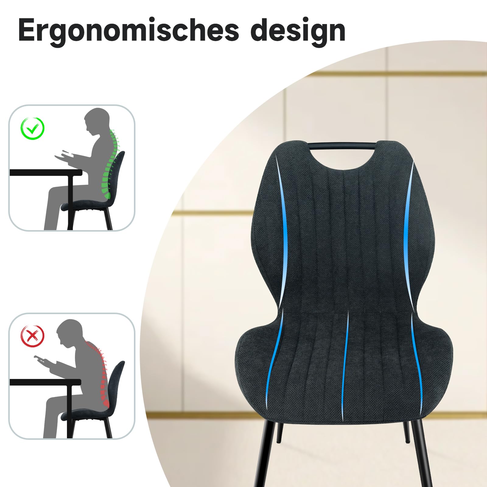 LEWE Esszimmergruppe Esstisch mit 4 Stühlen, 140 x 80 x 76 cm Rechteckig Esstisch aus Holz mit 4 Esszimmerstühle mit Hohe Rückenlehne, Schwarz Eisenbeine, für Küche Esszimmer und Wohnzimmer