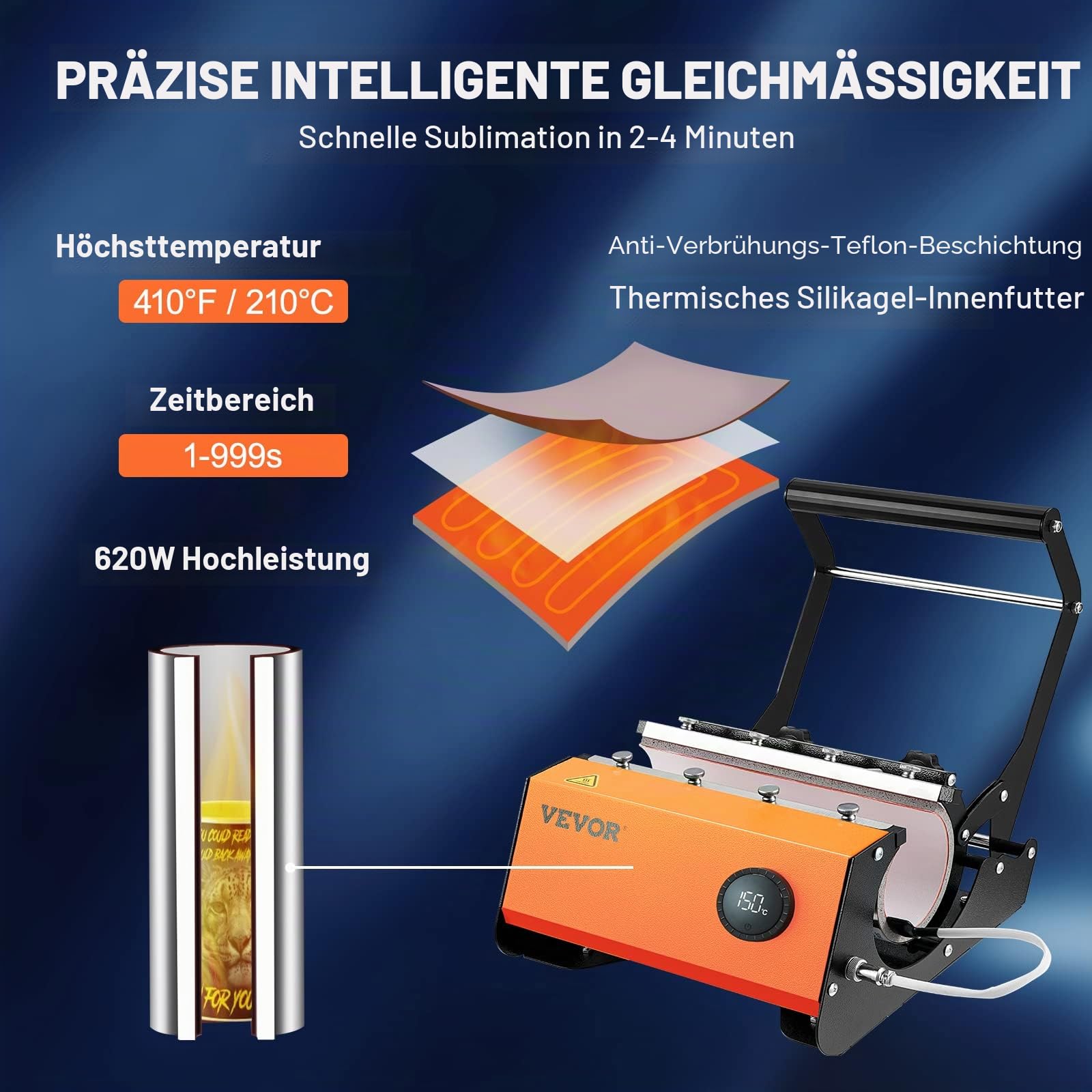 VEVOR - Becherwärmepresse, Heißpressmaschine für 30 Unzen Tassen, Sublimationstransfer 31 bis 15 Unzen, 16-25 Unzen, gerade und dünne Becher, Tassenwärmepresse